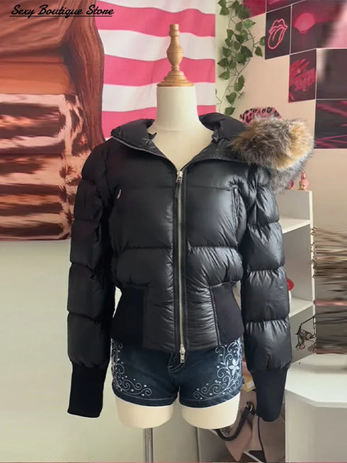 Slim Fit Women's Autumn and Winter Title Seamed Cotton Jacket Faux Fur Collar Long Sleeve Jacket Detachable 2025 New Jacket